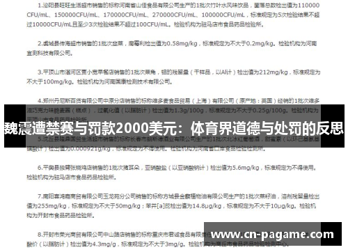魏震遭禁赛与罚款2000美元:体育界道德与处罚的反思