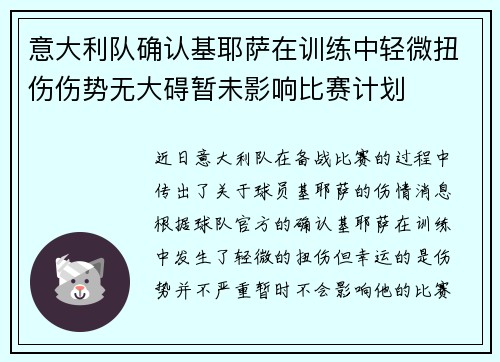 意大利队确认基耶萨在训练中轻微扭伤伤势无大碍暂未影响比赛计划